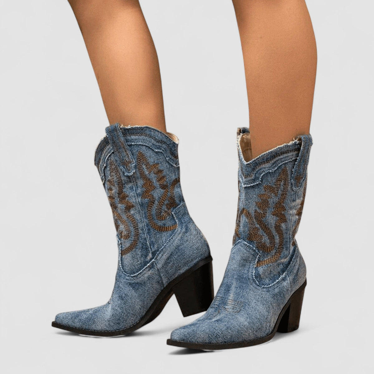 Callie | Stivaletti Western Ricamati - Blu Denim