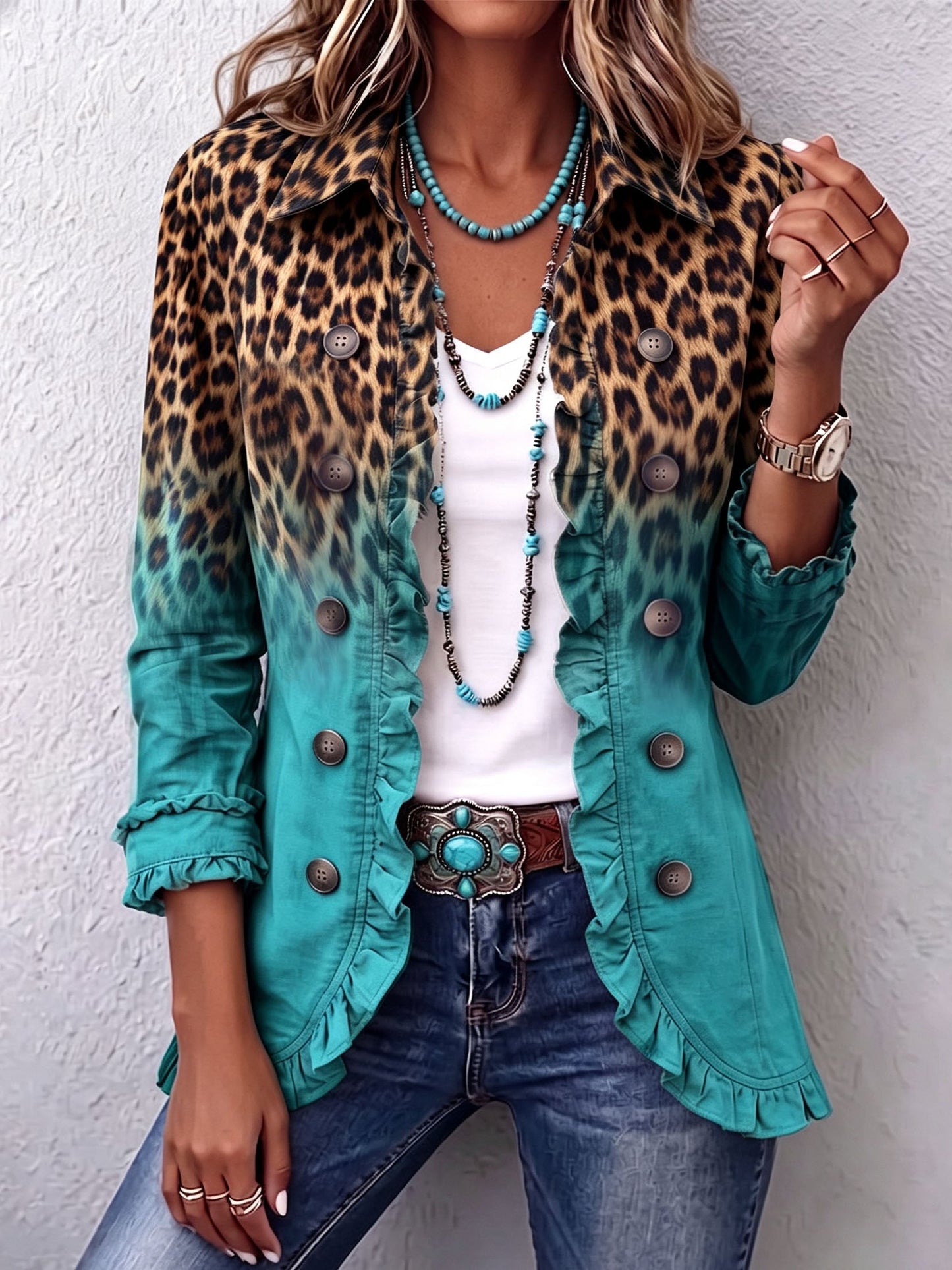 Beatrice | Blazer Leopardato Ombré con Balze