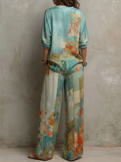 Chiara | Completo elegante con stampa floreale e pantaloni a palazzo