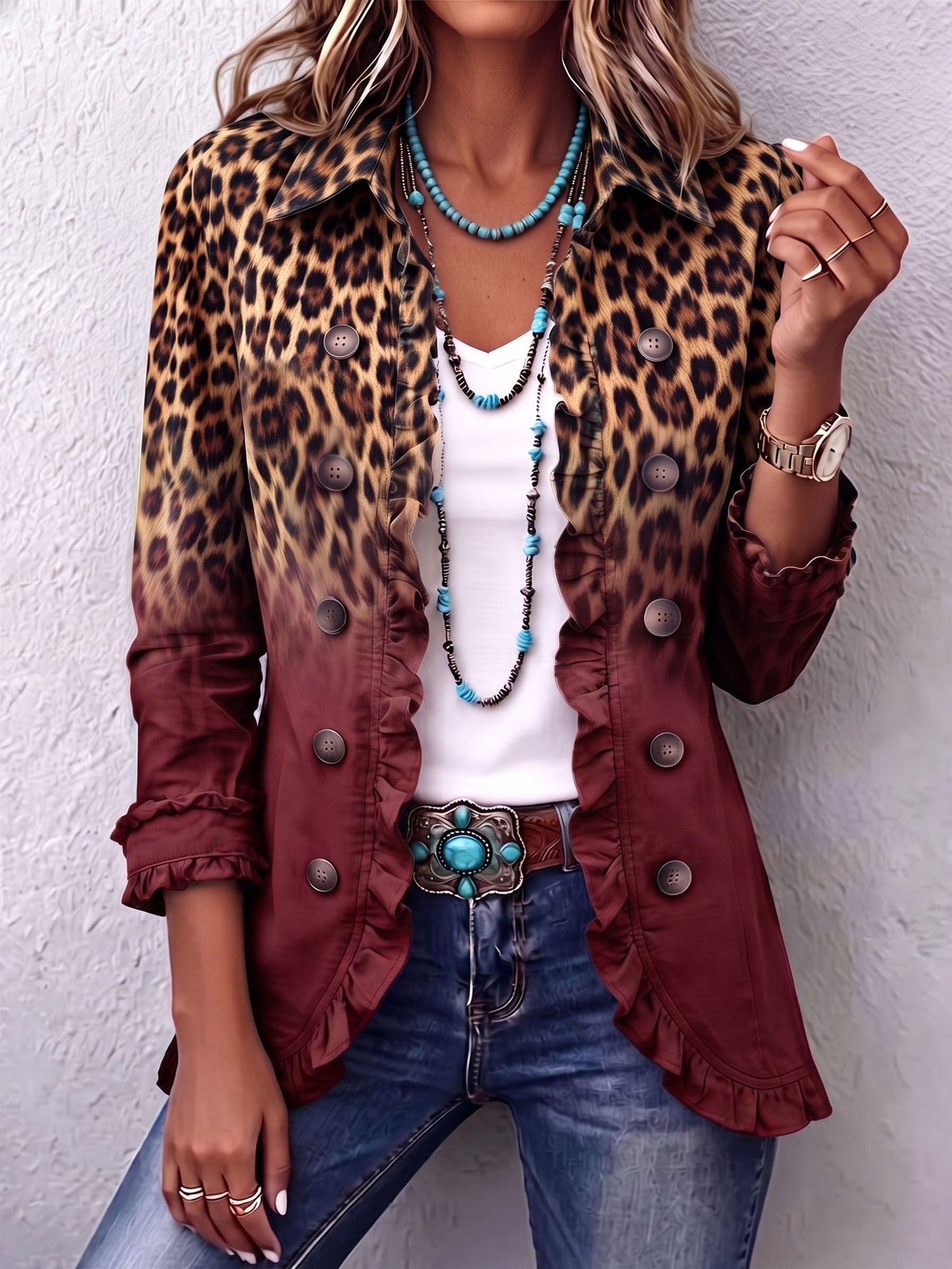 Beatrice | Blazer Leopardato Ombré con Balze