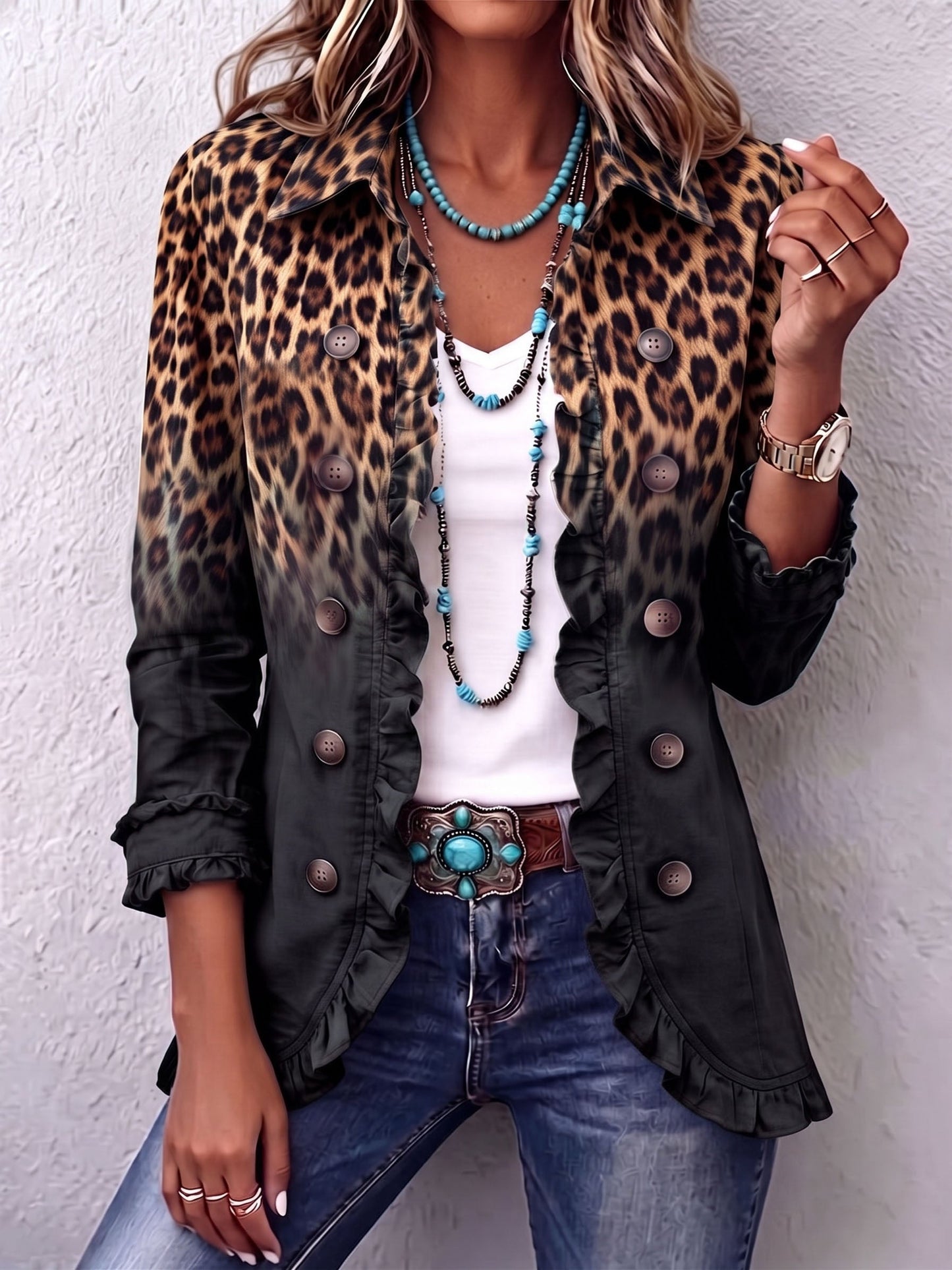 Valentina | Blazer Leopardato Ombré con Balze