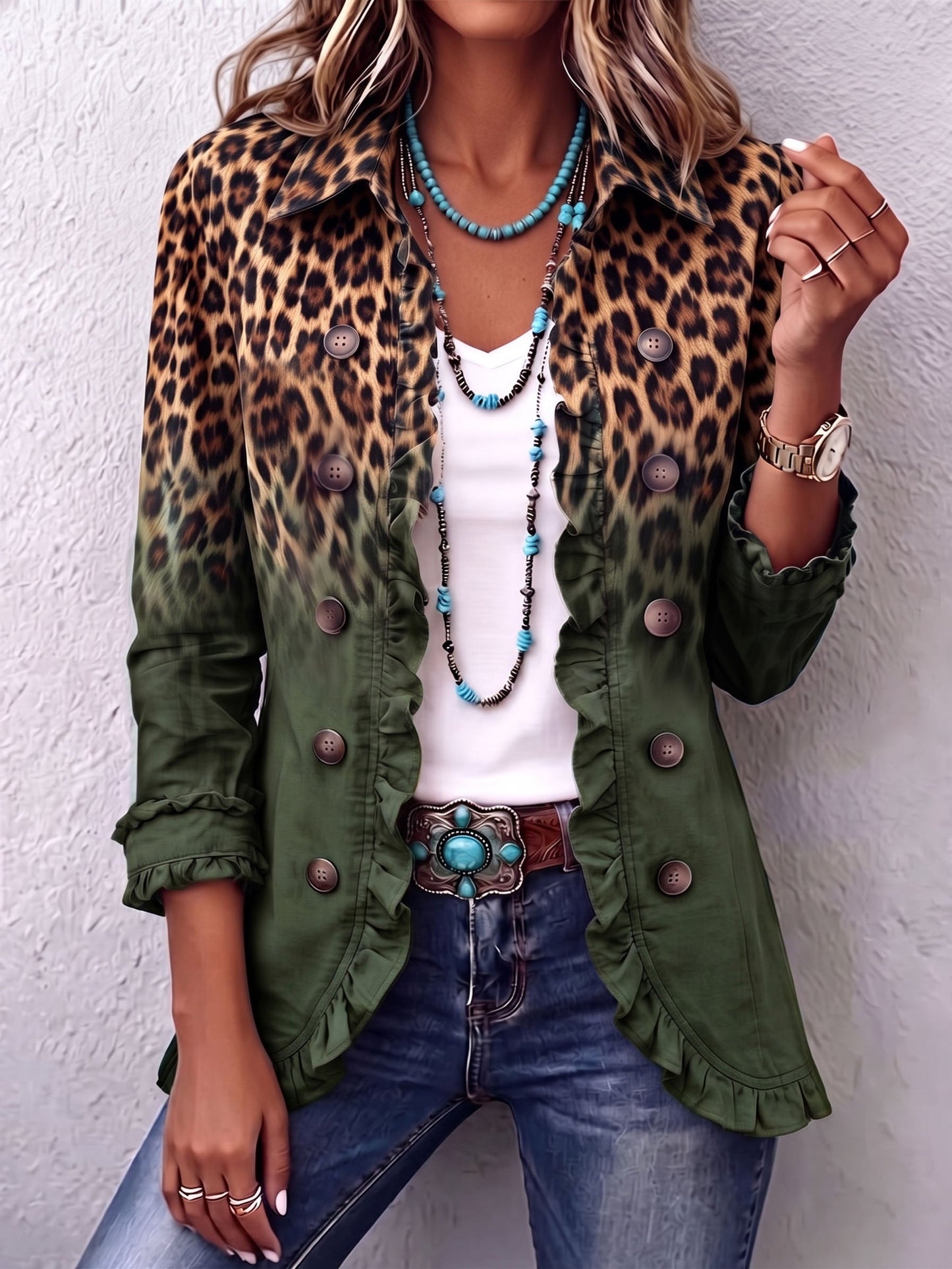 Beatrice | Blazer Leopardato Ombré con Balze