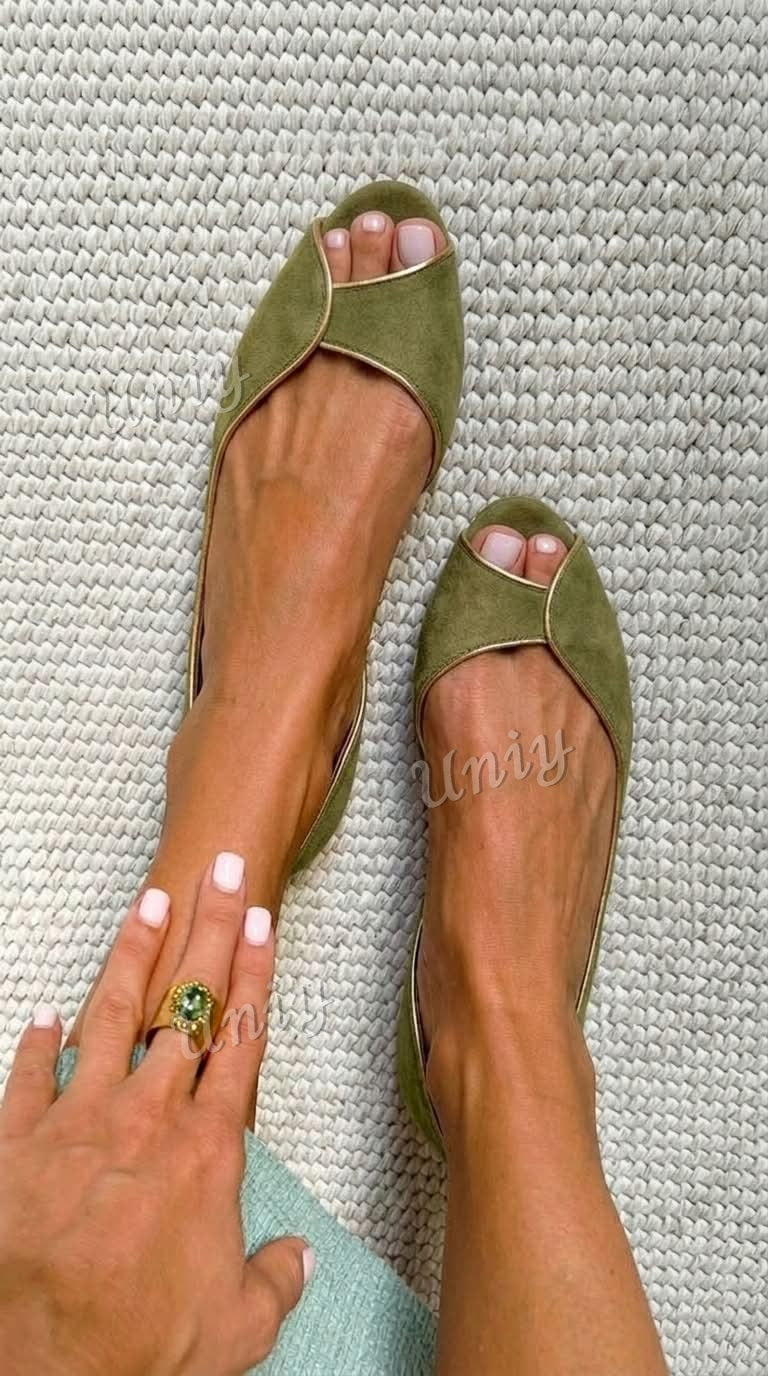 Ballerine peep toe d'Orsay scamosciate Beige e Oro